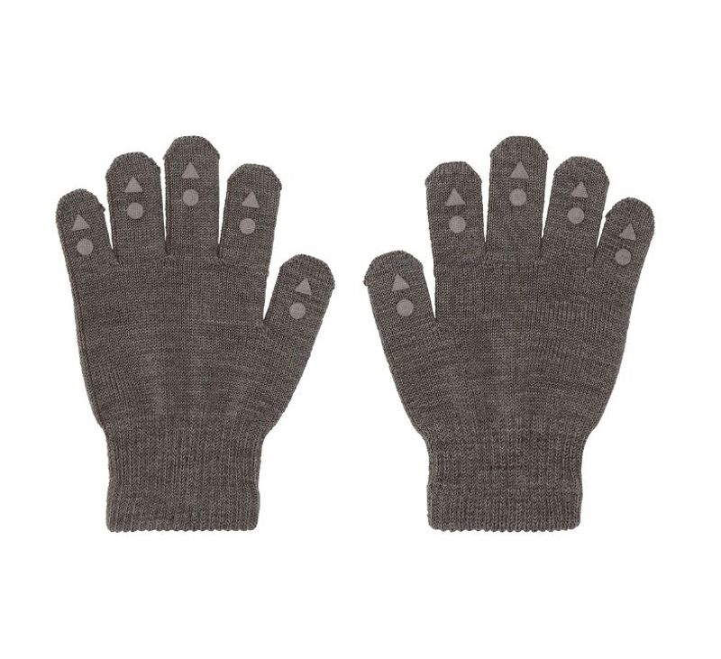 Antiskli Fingervanter i merinoull Brown Melange